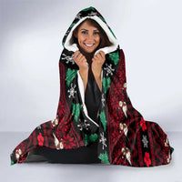 Guinea Christmas Hooded Blanket with Festive Dove String Lights and Red Black Holiday Pattern - Wonder Print Shop