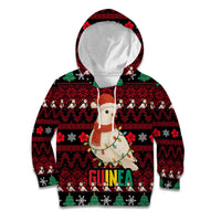 Guinea Christmas Kid Hoodie with Festive Dove String Lights and Red Black Holiday Pattern - Wonder Print Shop