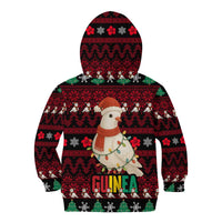 Guinea Christmas Kid Hoodie with Festive Dove String Lights and Red Black Holiday Pattern - Wonder Print Shop