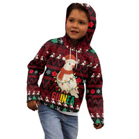 Guinea Christmas Kid Hoodie with Festive Dove String Lights and Red Black Holiday Pattern - Wonder Print Shop