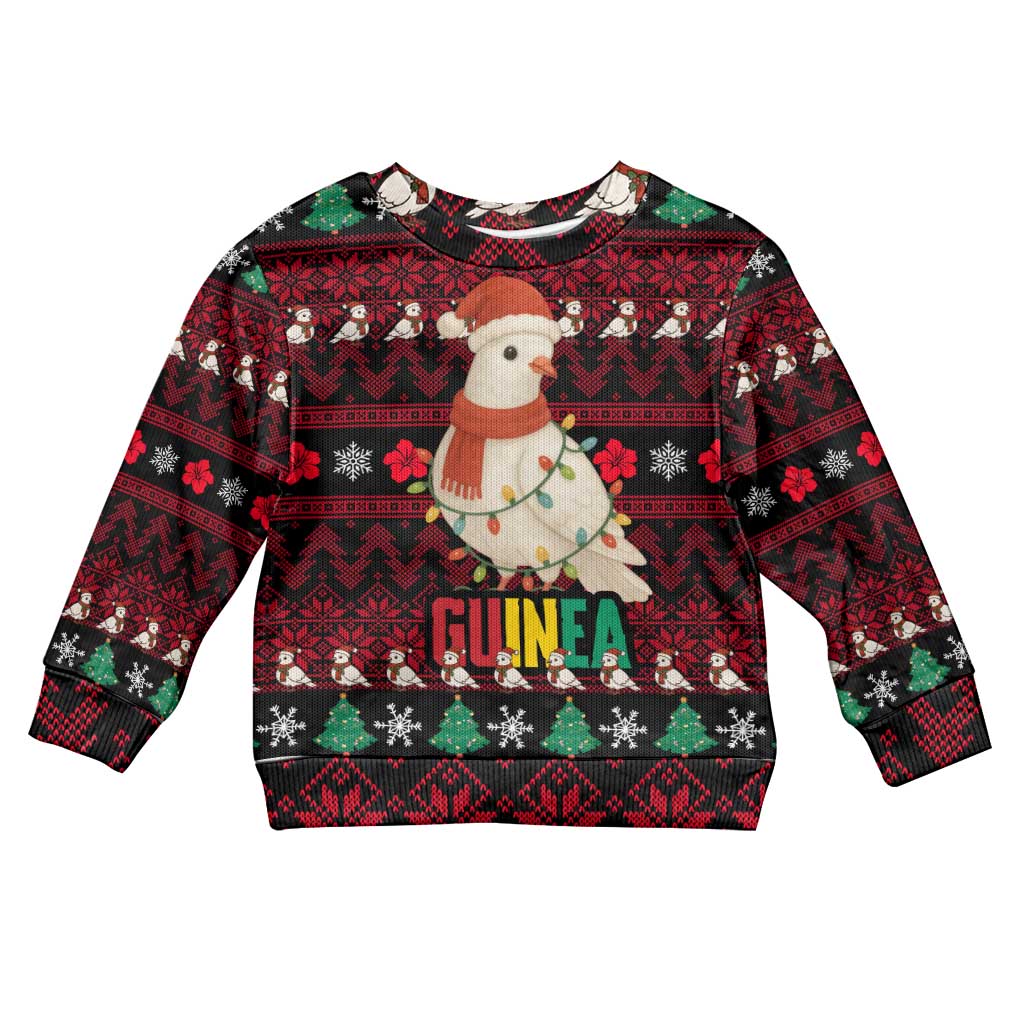 Guinea Christmas Kid Ugly Christmas Sweater with Festive Dove String Lights and Red Black Holiday Pattern - Wonder Print Shop