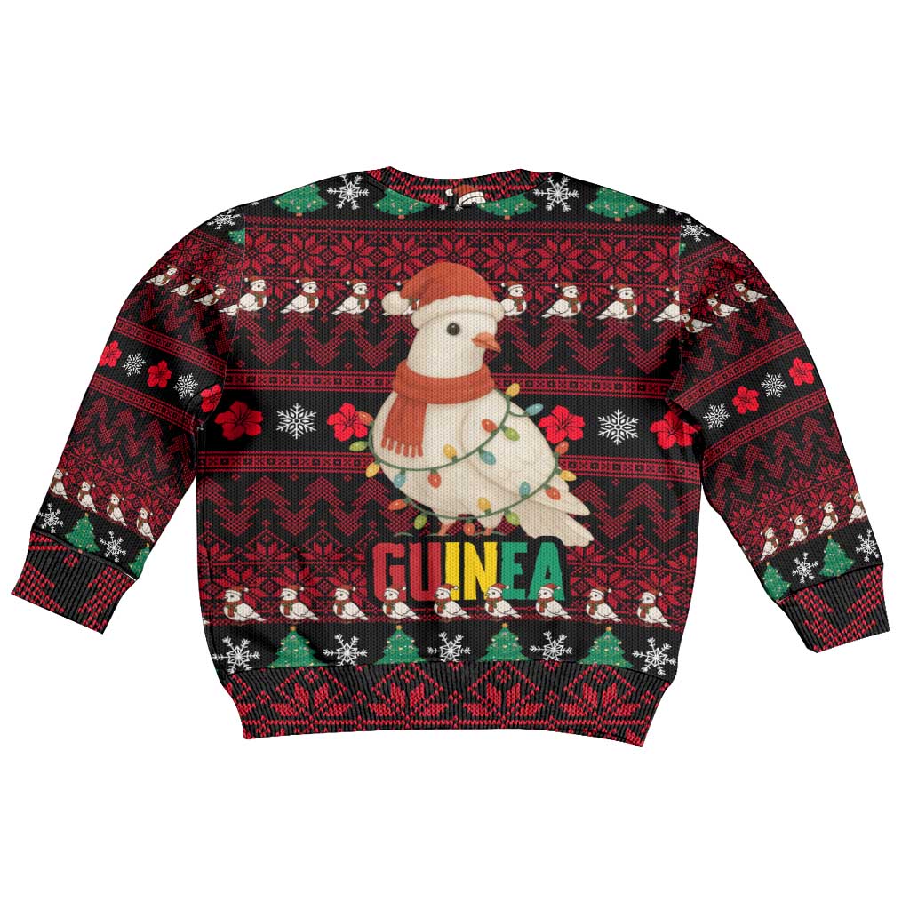 Guinea Christmas Kid Ugly Christmas Sweater with Festive Dove String Lights and Red Black Holiday Pattern - Wonder Print Shop