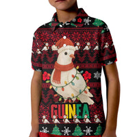 Guinea Christmas Kid Polo Shirt with Festive Dove String Lights and Red Black Holiday Pattern - Wonder Print Shop