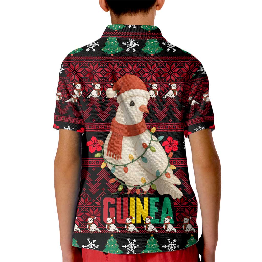 Guinea Christmas Kid Polo Shirt with Festive Dove String Lights and Red Black Holiday Pattern - Wonder Print Shop