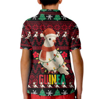 Guinea Christmas Kid Polo Shirt with Festive Dove String Lights and Red Black Holiday Pattern - Wonder Print Shop
