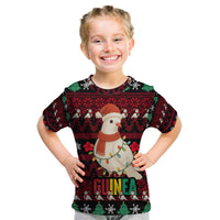 Guinea Christmas Kid T Shirt with Festive Dove String Lights and Red Black Holiday Pattern - Wonder Print Shop