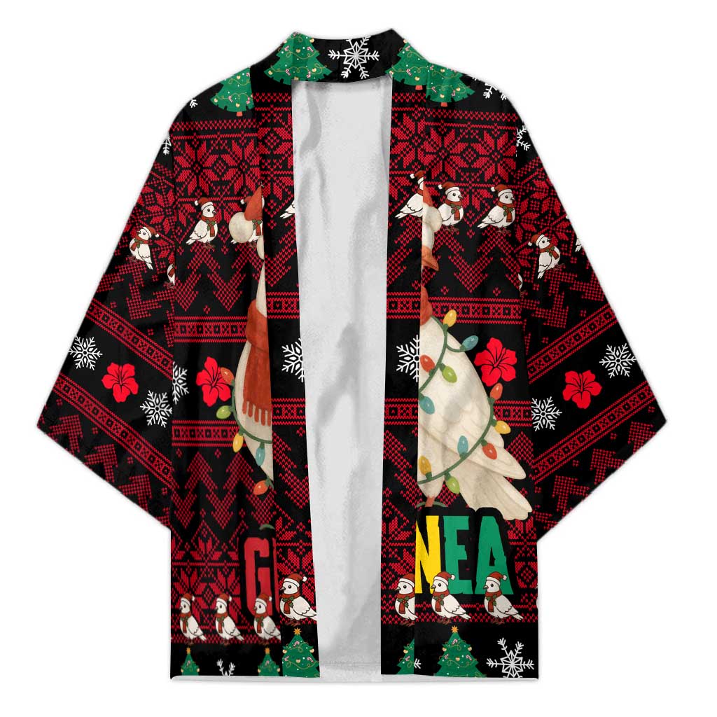 Guinea Christmas Kimono with Festive Dove String Lights and Red Black Holiday Pattern - Wonder Print Shop