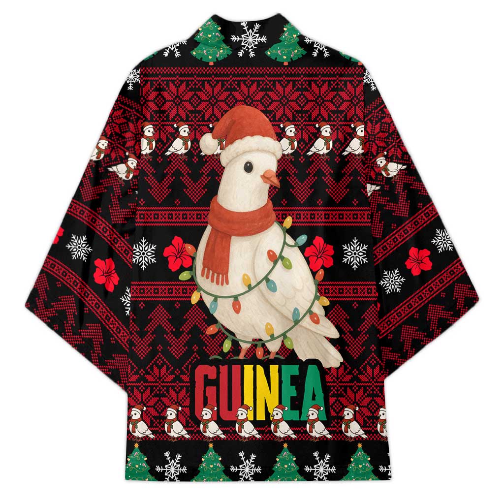 Guinea Christmas Kimono with Festive Dove String Lights and Red Black Holiday Pattern - Wonder Print Shop