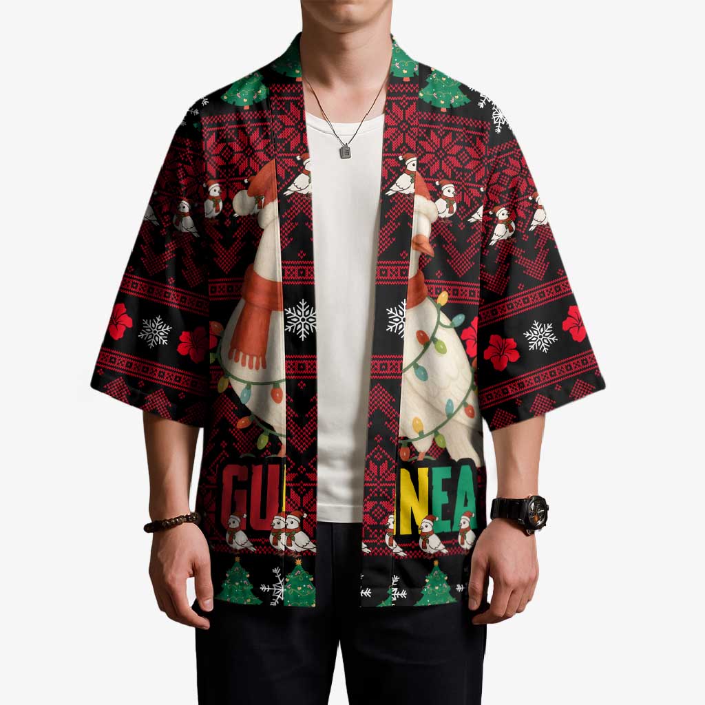 Guinea Christmas Kimono with Festive Dove String Lights and Red Black Holiday Pattern - Wonder Print Shop