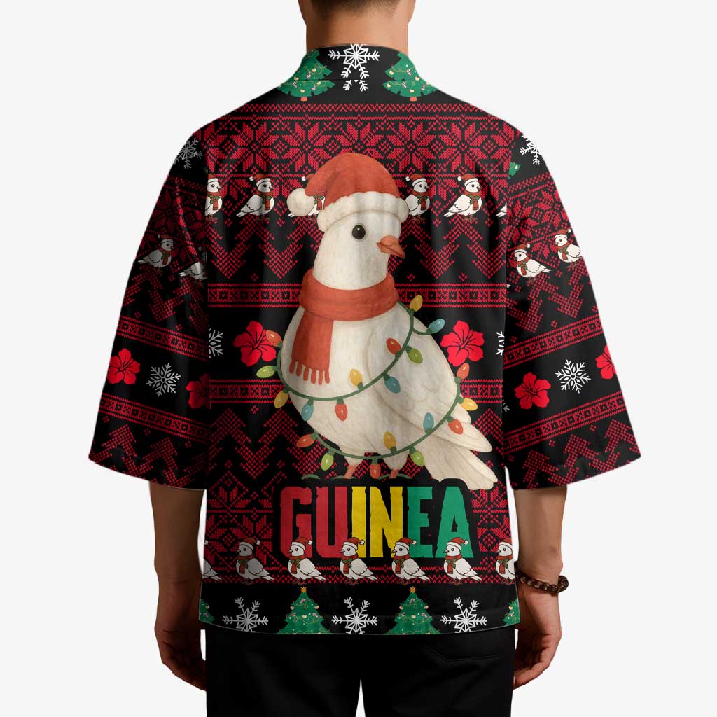 Guinea Christmas Kimono with Festive Dove String Lights and Red Black Holiday Pattern - Wonder Print Shop