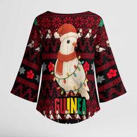 Guinea Christmas Kimono Sleeve Blouse with Festive Dove String Lights and Red Black Holiday Pattern - Wonder Print Shop