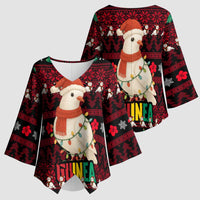 Guinea Christmas Kimono Sleeve Blouse with Festive Dove String Lights and Red Black Holiday Pattern - Wonder Print Shop