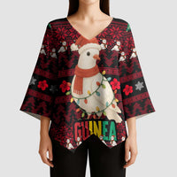 Guinea Christmas Kimono Sleeve Blouse with Festive Dove String Lights and Red Black Holiday Pattern - Wonder Print Shop