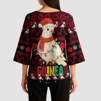 Guinea Christmas Kimono Sleeve Blouse with Festive Dove String Lights and Red Black Holiday Pattern - Wonder Print Shop