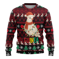 Guinea Christmas Ugly Christmas Sweater with Festive Dove String Lights and Red Black Holiday Pattern - Wonder Print Shop