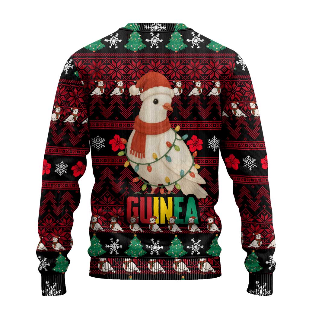 Guinea Christmas Ugly Christmas Sweater with Festive Dove String Lights and Red Black Holiday Pattern - Wonder Print Shop