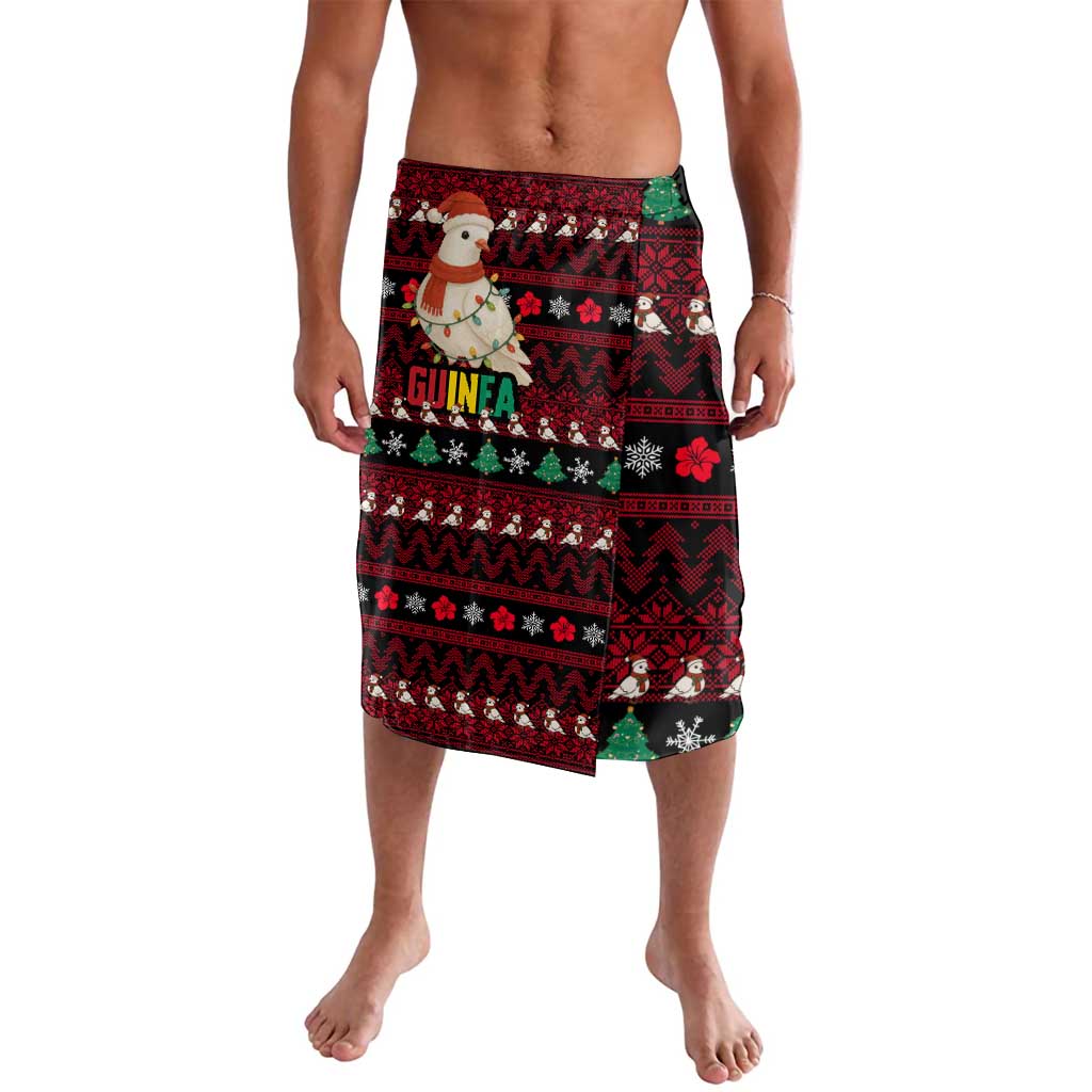 Guinea Christmas Lavalava with Festive Dove String Lights and Red Black Holiday Pattern - Wonder Print Shop