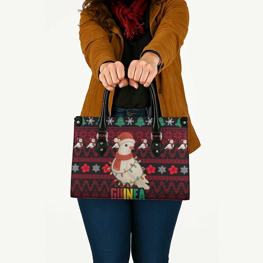 Guinea Christmas Leather Bag with Festive Dove String Lights and Red Black Holiday Pattern - Wonder Print Shop
