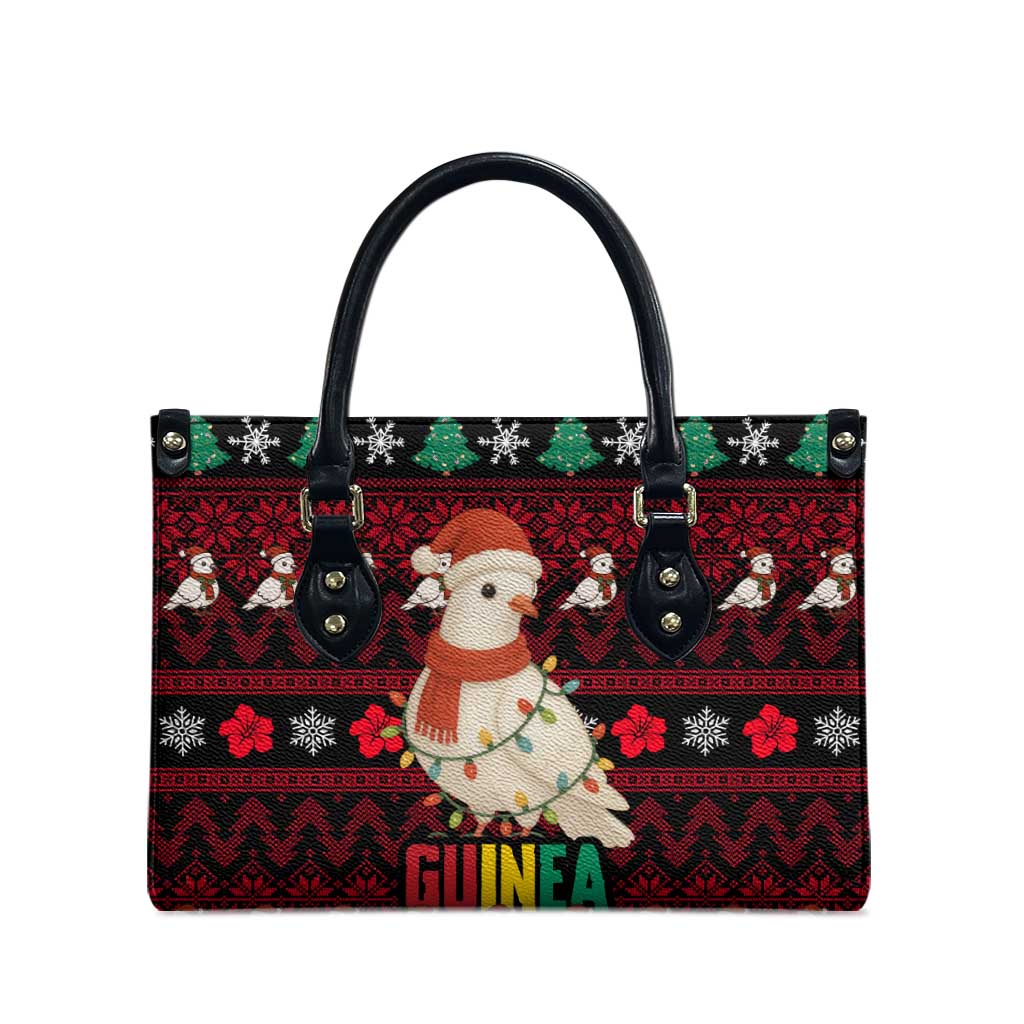Guinea Christmas Leather Bag with Festive Dove String Lights and Red Black Holiday Pattern - Wonder Print Shop