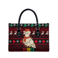 Guinea Christmas Leather Bag with Festive Dove String Lights and Red Black Holiday Pattern - Wonder Print Shop