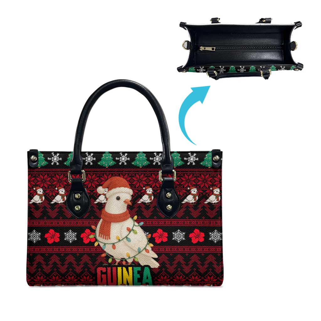 Guinea Christmas Leather Bag with Festive Dove String Lights and Red Black Holiday Pattern - Wonder Print Shop
