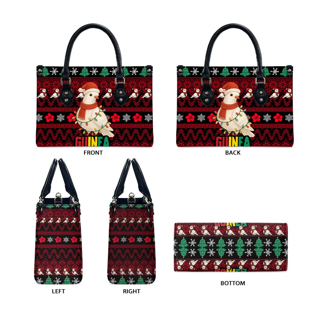 Guinea Christmas Leather Bag with Festive Dove String Lights and Red Black Holiday Pattern - Wonder Print Shop