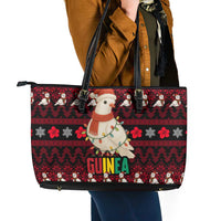 Guinea Christmas Leather Tote Bag with Festive Dove String Lights and Red Black Holiday Pattern - Wonder Print Shop