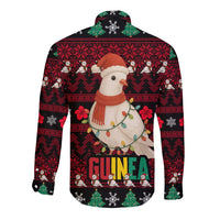 Guinea Christmas Long Sleeve Button Shirt with Festive Dove String Lights and Red Black Holiday Pattern - Wonder Print Shop