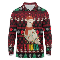 Guinea Christmas Long Sleeve Polo Shirt with Festive Dove String Lights and Red Black Holiday Pattern - Wonder Print Shop