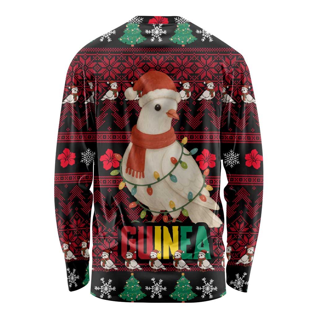 Guinea Christmas Long Sleeve Shirt with Festive Dove String Lights and Red Black Holiday Pattern - Wonder Print Shop