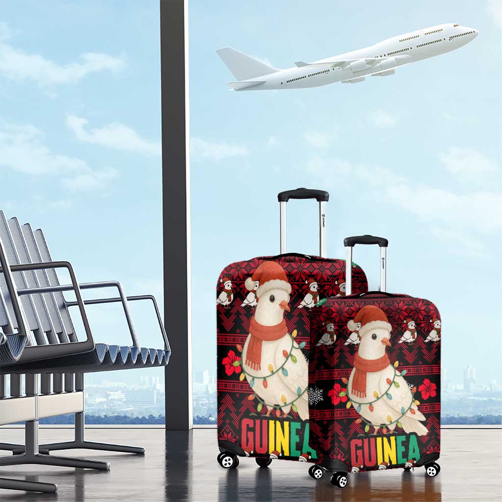 Guinea Christmas Luggage Cover with Festive Dove String Lights and Red Black Holiday Pattern - Wonder Print Shop