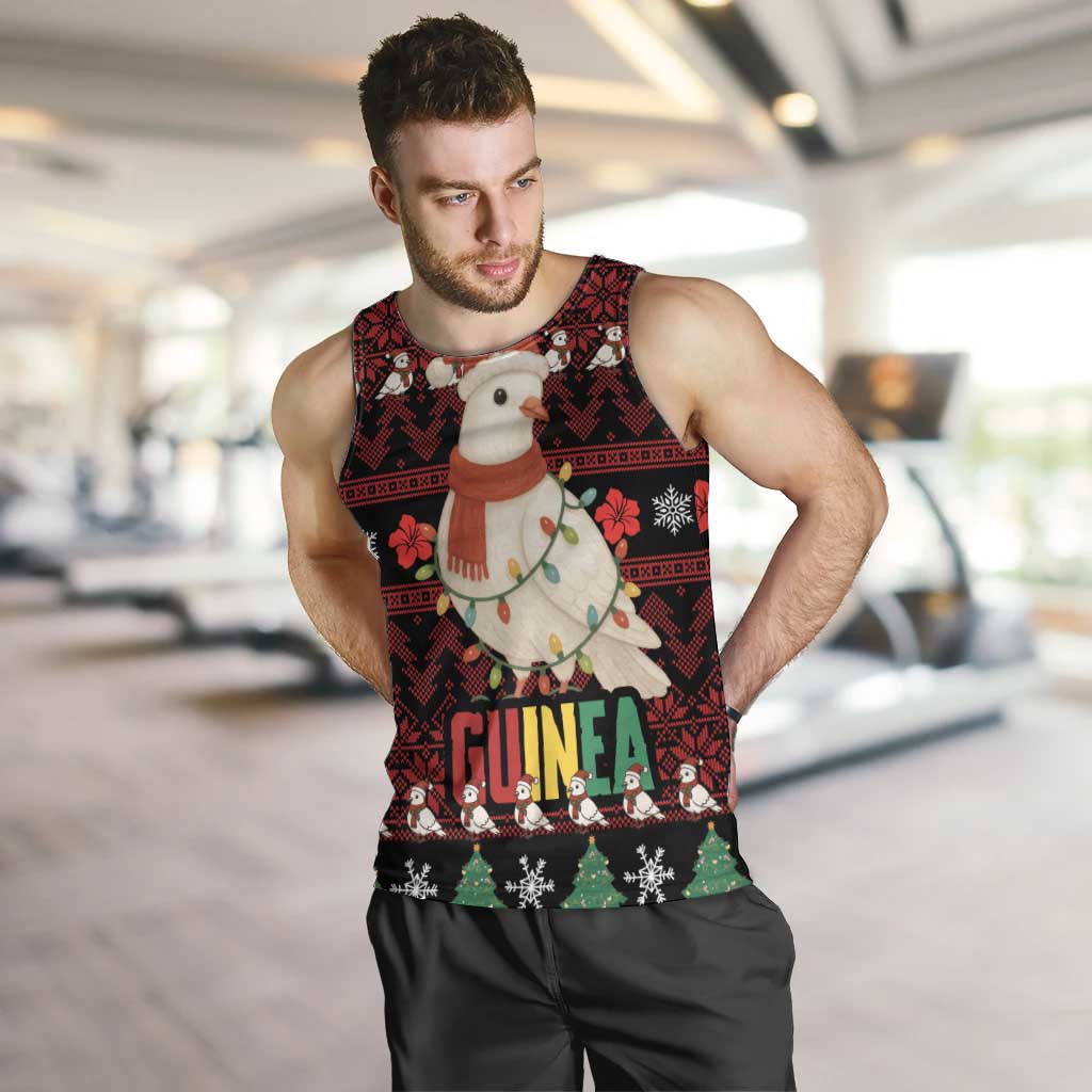 Guinea Christmas Men Tank Top with Festive Dove String Lights and Red Black Holiday Pattern - Wonder Print Shop