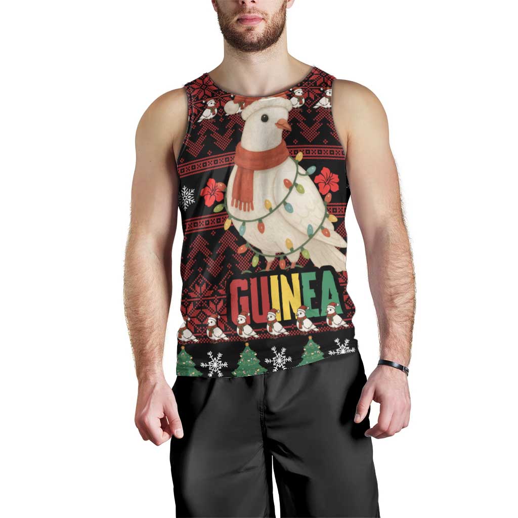 Guinea Christmas Men Tank Top with Festive Dove String Lights and Red Black Holiday Pattern - Wonder Print Shop