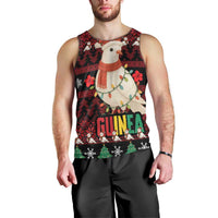 Guinea Christmas Men Tank Top with Festive Dove String Lights and Red Black Holiday Pattern - Wonder Print Shop