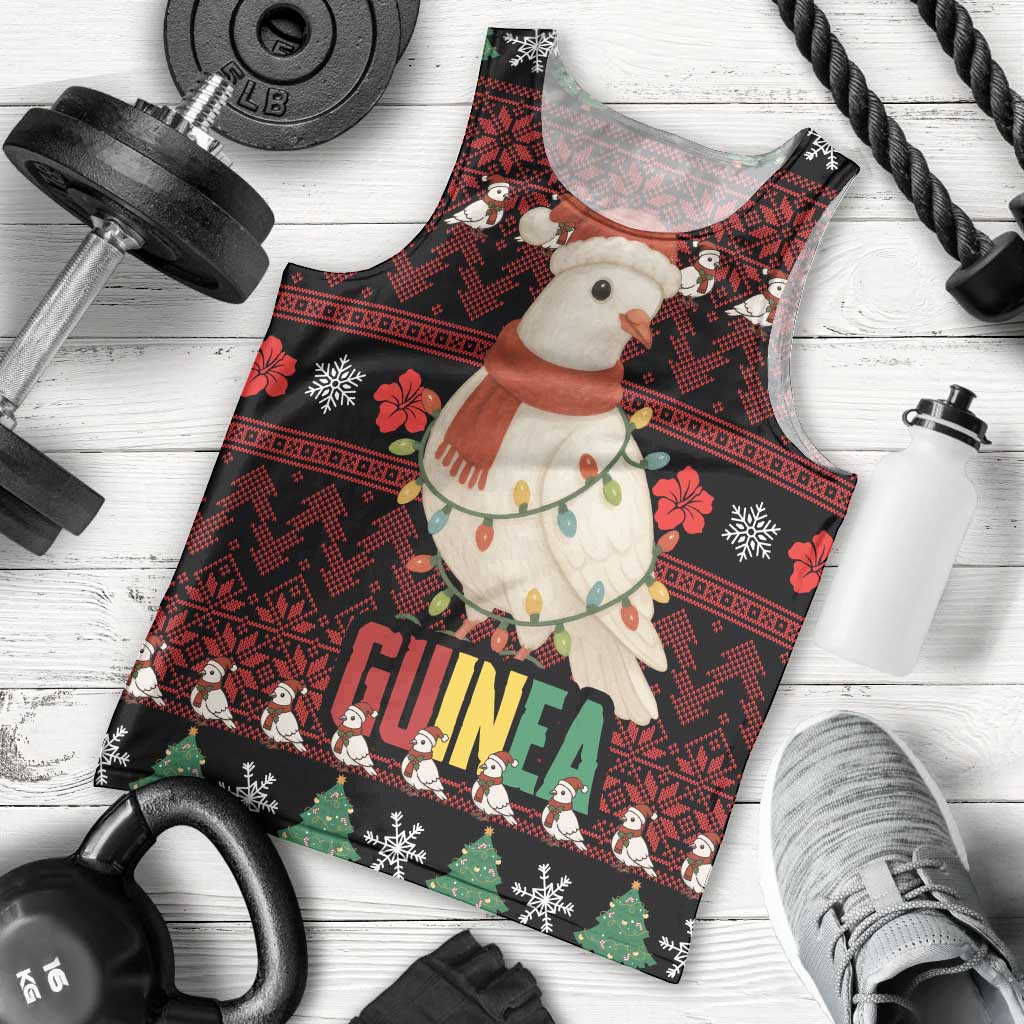 Guinea Christmas Men Tank Top with Festive Dove String Lights and Red Black Holiday Pattern - Wonder Print Shop