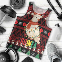 Guinea Christmas Men Tank Top with Festive Dove String Lights and Red Black Holiday Pattern - Wonder Print Shop
