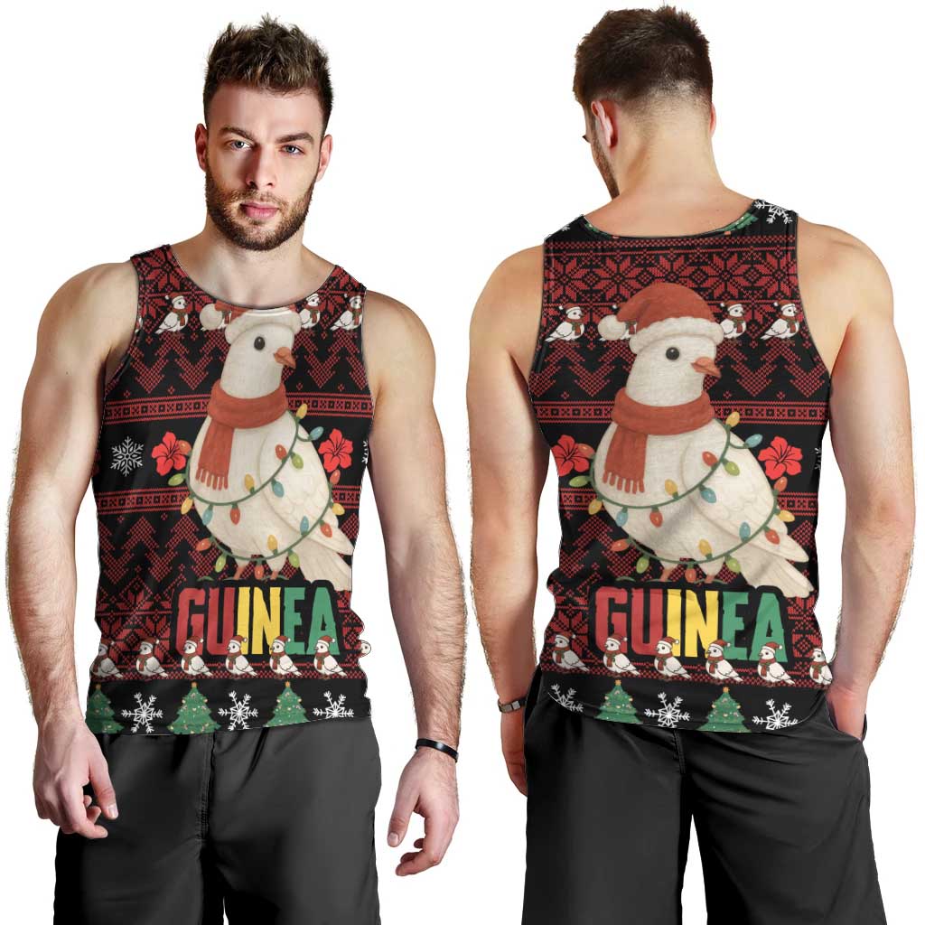 Guinea Christmas Men Tank Top with Festive Dove String Lights and Red Black Holiday Pattern - Wonder Print Shop