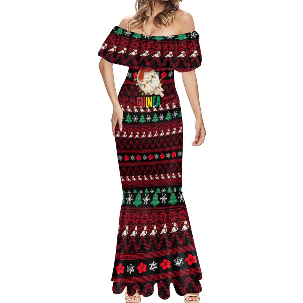 Guinea Christmas Mermaid Dress with Festive Dove String Lights and Red Black Holiday Pattern - Wonder Print Shop
