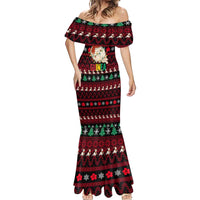 Guinea Christmas Mermaid Dress with Festive Dove String Lights and Red Black Holiday Pattern - Wonder Print Shop
