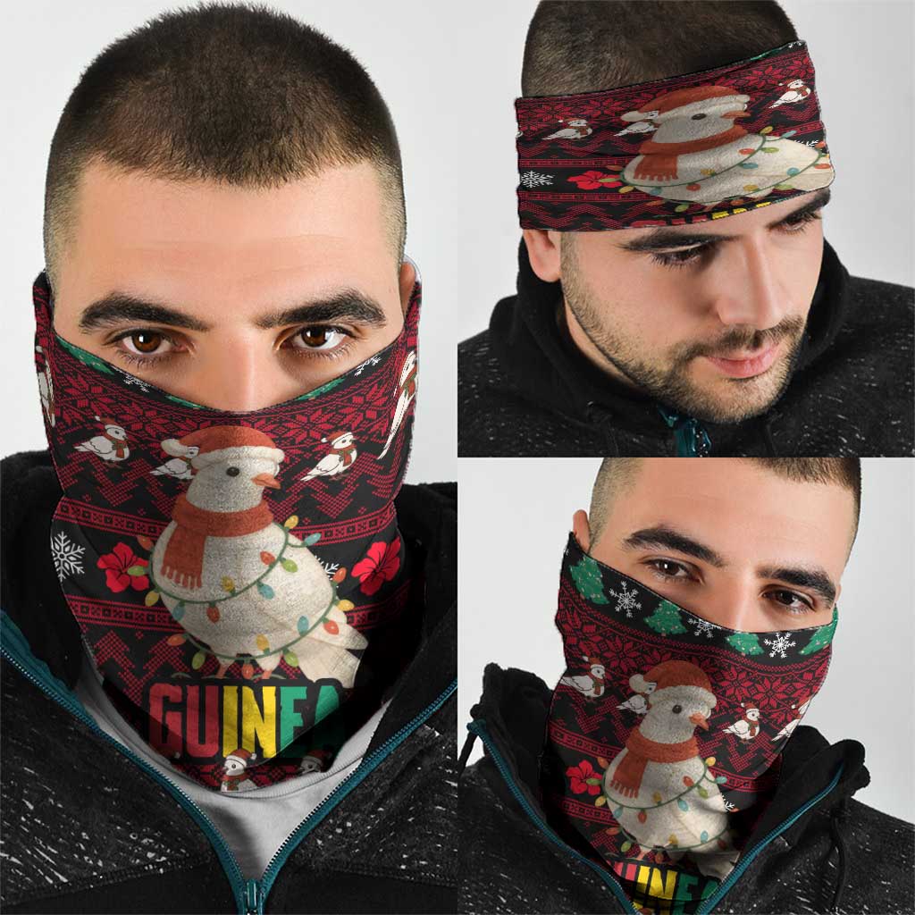 Guinea Christmas Neck Gaiter with Festive Dove String Lights and Red Black Holiday Pattern - Wonder Print Shop
