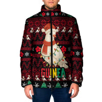 Guinea Christmas Padded Jacket with Festive Dove String Lights and Red Black Holiday Pattern - Wonder Print Shop