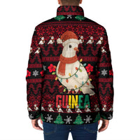 Guinea Christmas Padded Jacket with Festive Dove String Lights and Red Black Holiday Pattern - Wonder Print Shop