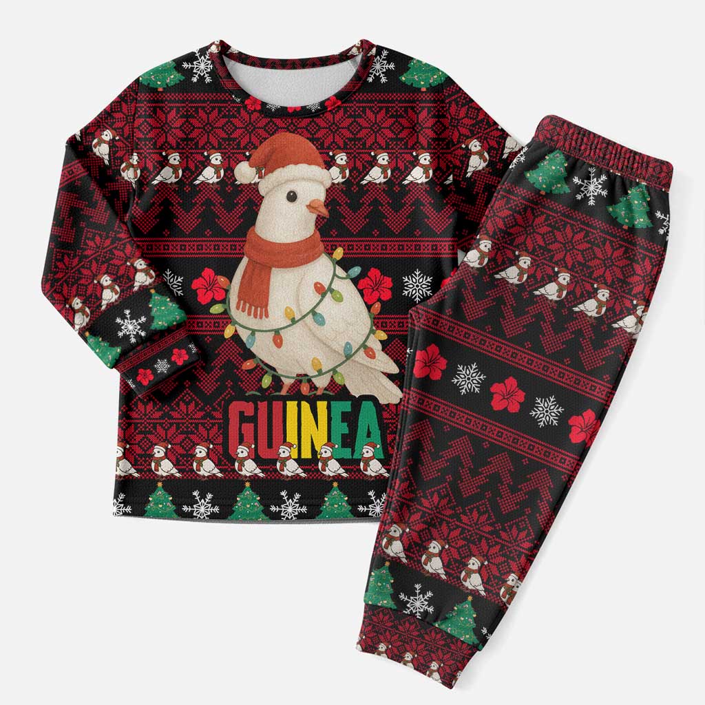 Guinea Christmas Pajama Set with Festive Dove String Lights and Red Black Holiday Pattern - Wonder Print Shop