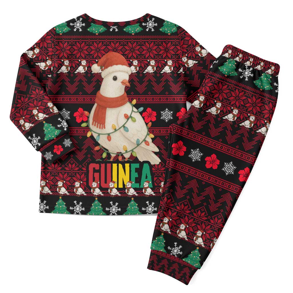 Guinea Christmas Pajama Set with Festive Dove String Lights and Red Black Holiday Pattern - Wonder Print Shop