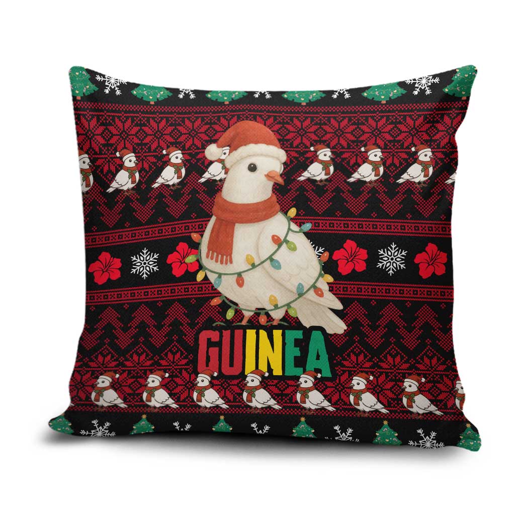 Guinea Christmas Pillow Cover with Festive Dove String Lights and Red Black Holiday Pattern - Wonder Print Shop
