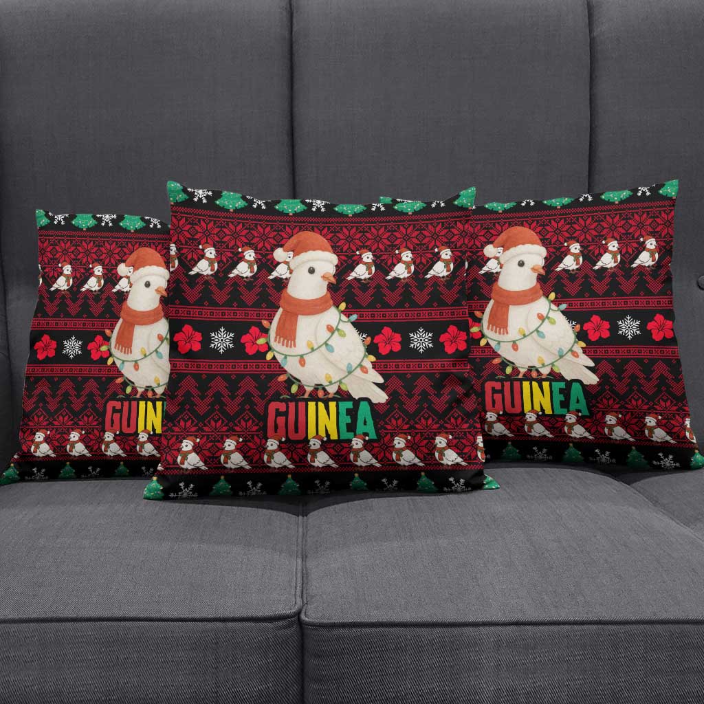 Guinea Christmas Pillow Cover with Festive Dove String Lights and Red Black Holiday Pattern - Wonder Print Shop