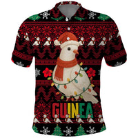 Guinea Christmas Polo Shirt with Festive Dove String Lights and Red Black Holiday Pattern - Wonder Print Shop