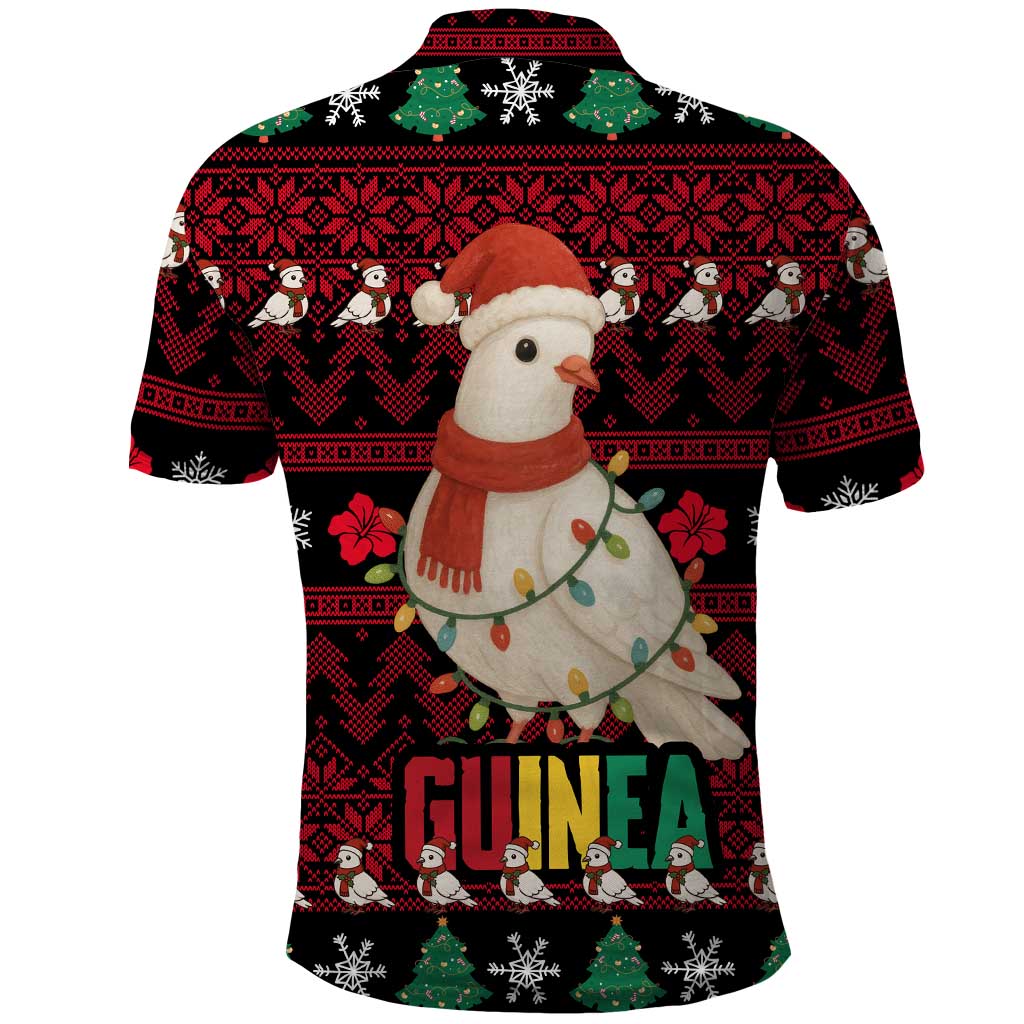 Guinea Christmas Polo Shirt with Festive Dove String Lights and Red Black Holiday Pattern - Wonder Print Shop