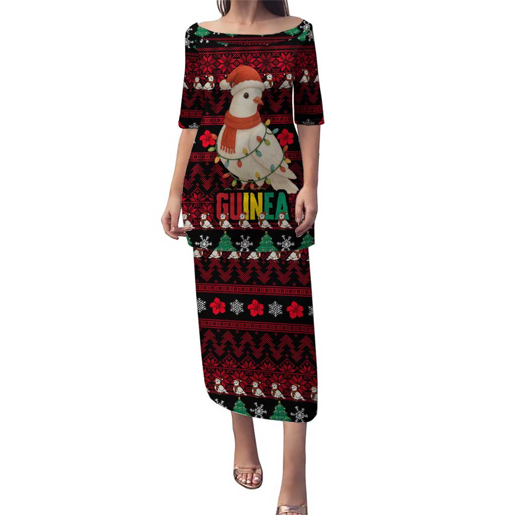 Guinea Christmas Puletasi with Festive Dove String Lights and Red Black Holiday Pattern - Wonder Print Shop
