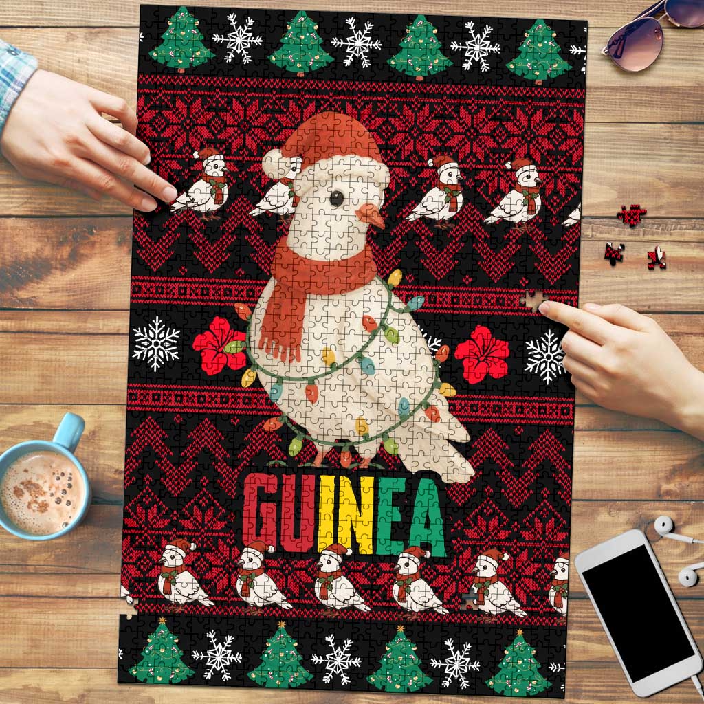 Guinea Christmas Puzzle with Festive Dove String Lights and Red Black Holiday Pattern - Wonder Print Shop